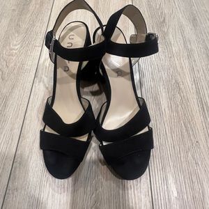 Unisa Black Suede Heels with Silver Buckle Size 10